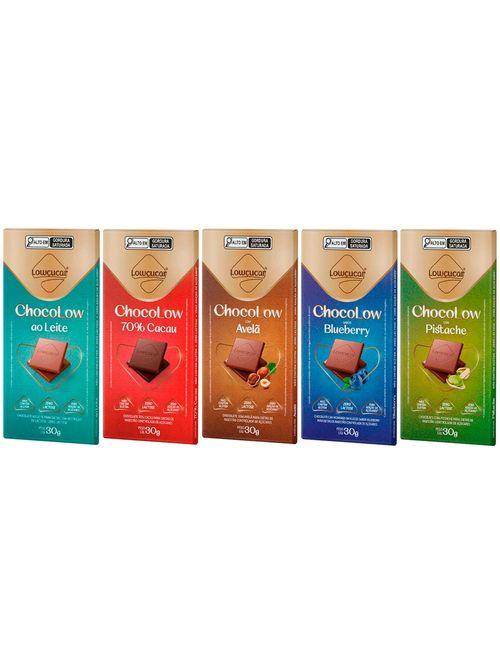 Kit 5 Tabletes de Chocolate Chocolow Diet 30g - Lowçúcar