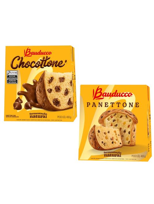 Kit com 1 Panettone Frutas + 1 Gotas Chocolate 400g - Bauducco