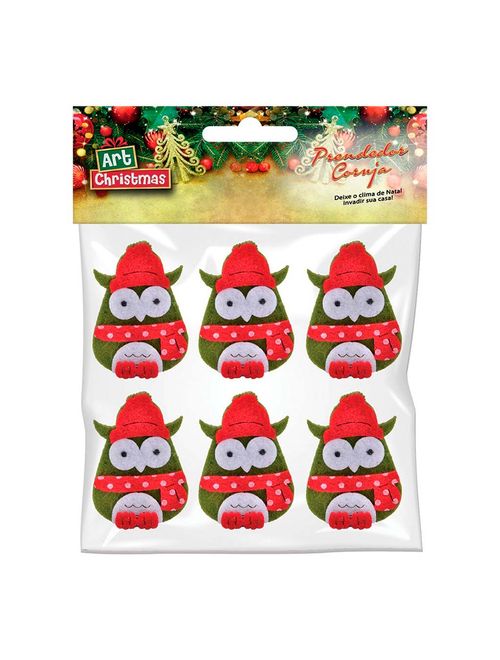 Enfeite Natal Prendedor Coruja c/6 Sortido - Zein