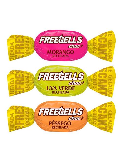 Bala Dura Recheada Freegells Chocolate Branco e Frutas Sortidas 475g - Riclan