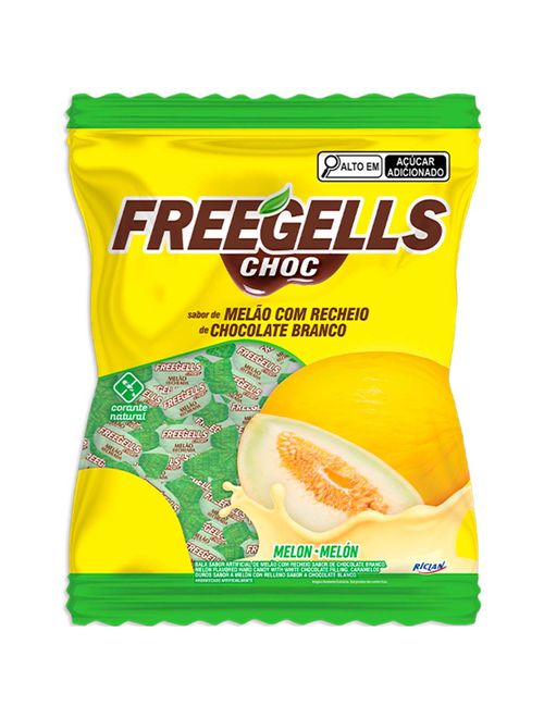 Bala Dura Recheada Chocolate Branco e Melão Freegells 475g - Riclan