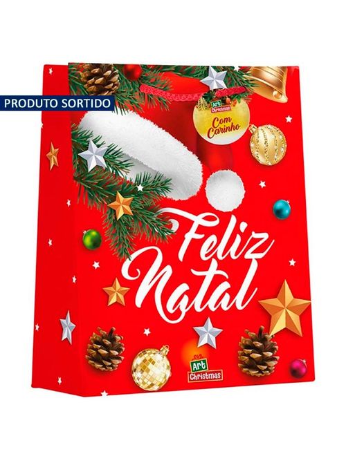 Sacola Papel Decorada Feliz Natal 30x40x10cm Sortida Un - Zein