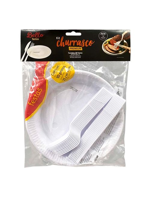 Kit Churrasco 30 Peças (10 Pratos + 10 Garfos + 10 Facas) - Bello