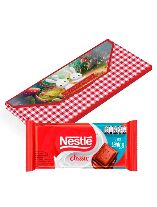 Kit Páscoa - Tablete Chocolate Ao Leite 80g + Embalagem Presente