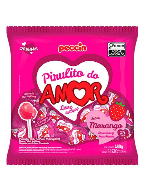 Pirulito Morango do Amor Recheado c/24 - Peccin