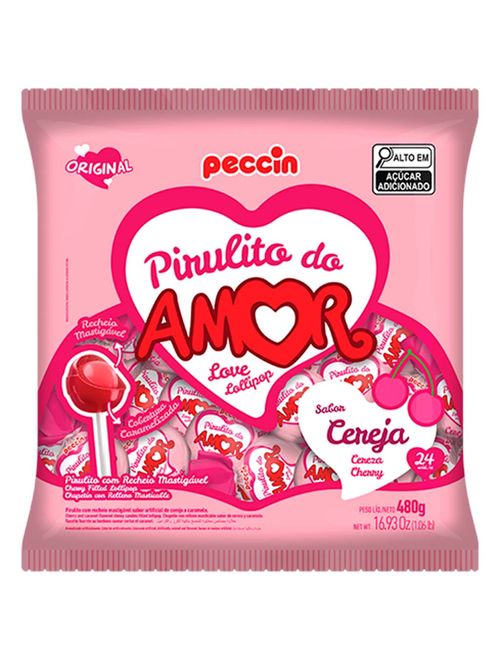 Pirulito Cereja do Amor Recheado c/24 - Peccin