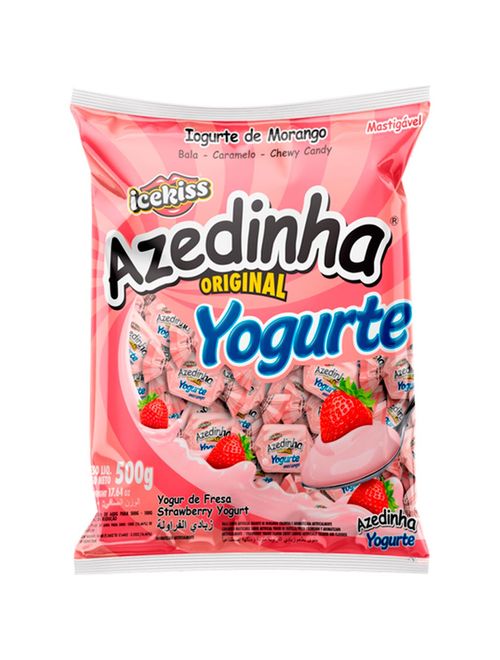 Bala Mastigável Azedinha Yogurte de Morango Ice Kiss 500g - Cory