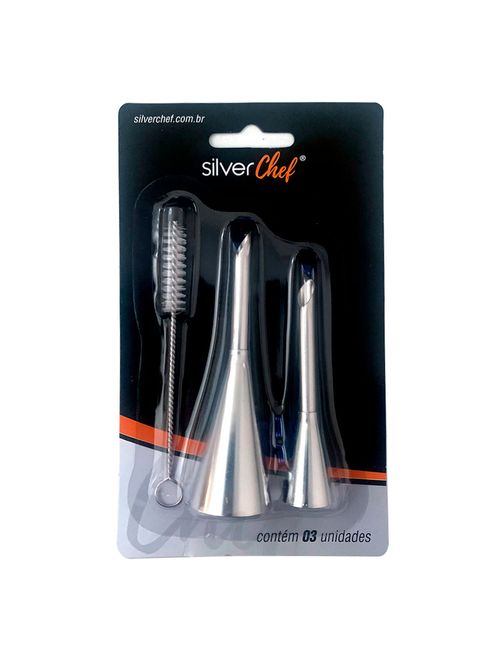 Kit Bicos para Rechear + Escovinha c/3 - Silver Plastic
