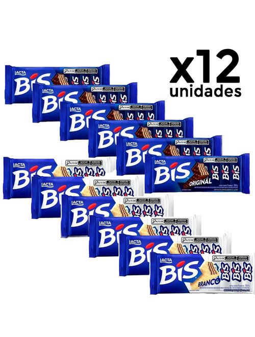 Kit 12 Chocolates Bis Ao Leite e Branco - Lacta