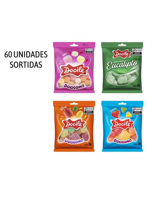 Kit com 60 Unidades de Bala de Goma Sortida 18g - Docile