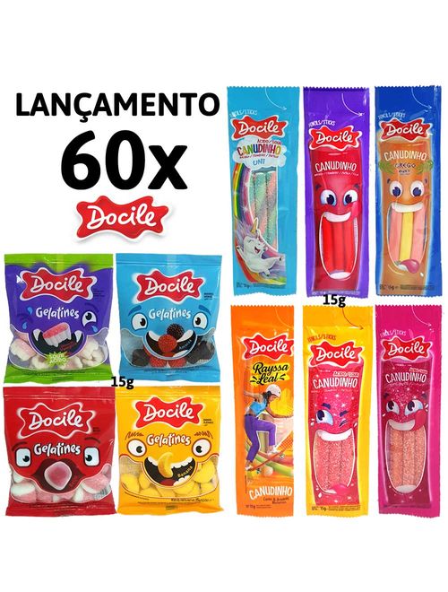 Kit com 60un de Bala de Gelatina 15g Sortida - Docile