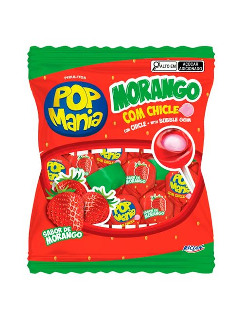 Pirulito Pop Mania Morango Recheio Chiclete 500g - Riclan