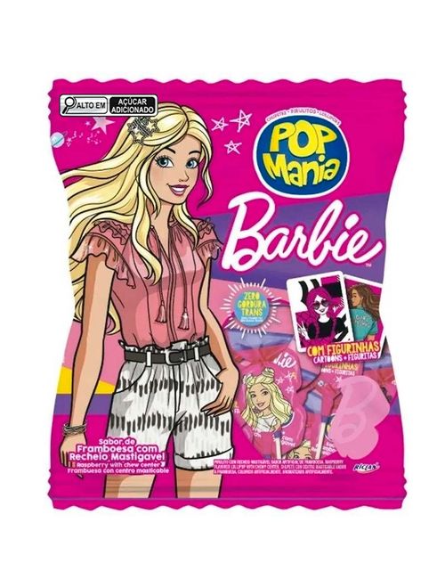 Pirulito Pop Mania Barbie Framboesa Recheio Mastigável 500g - Riclan