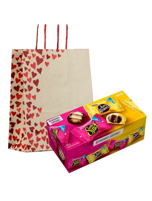 Kit Presente Corações - Caixa Sonho de Valsa e Ouro Branco + Sacola