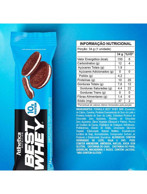Best Whey Barra de Proteina Cookies n Cream 34g - Atlhetica Nutrition