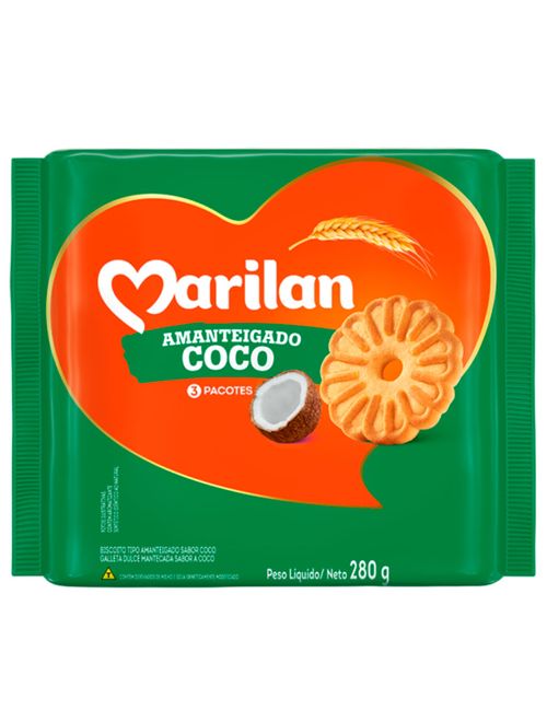 Biscoito Amanteigado Coco 280g - Marilan