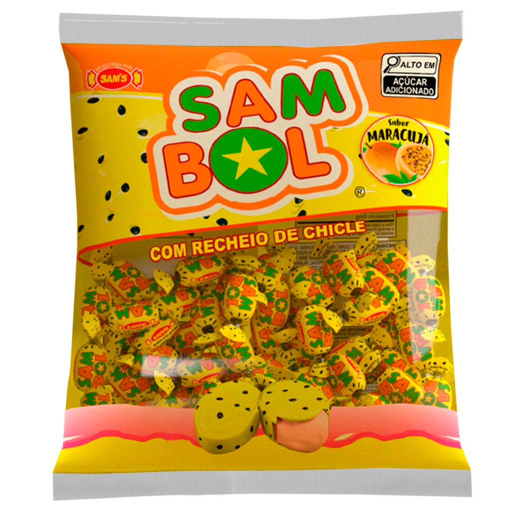 Bala SamBol Maracujá Recheio Chiclete 400g - Sams - Doce Malu