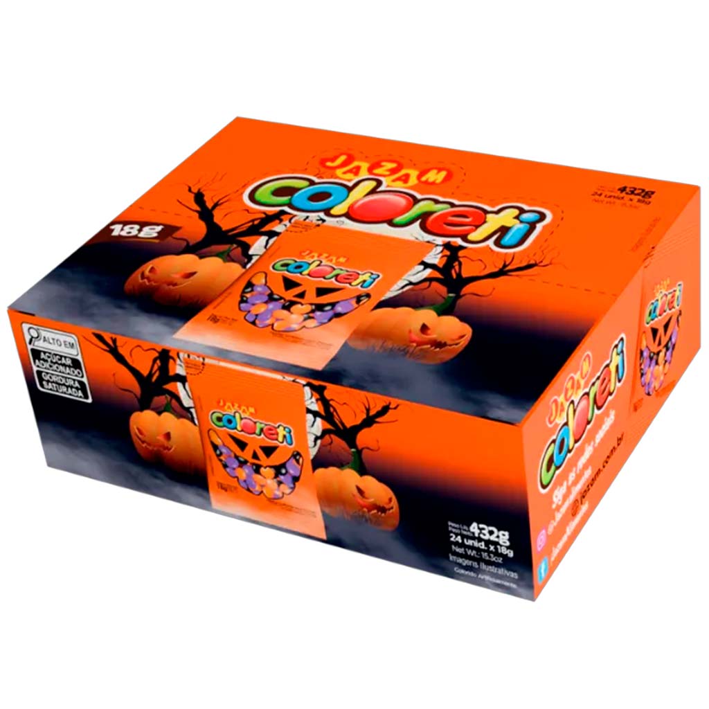 Confeito Chocolate Coloreti Halloween 18g c/24 - Jazam - Doce Malu