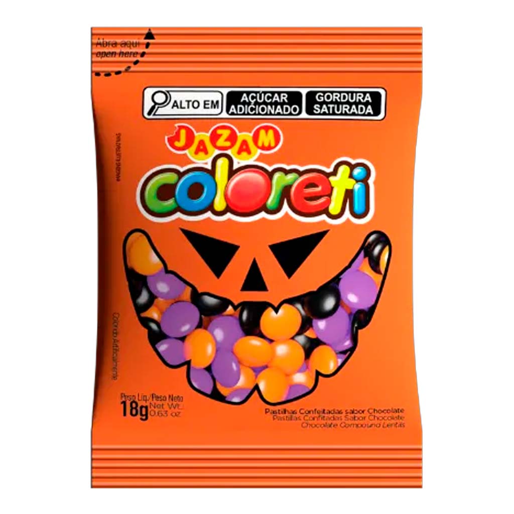 Confeito Chocolate Coloreti Halloween 18g c/24 - Jazam - Doce Malu