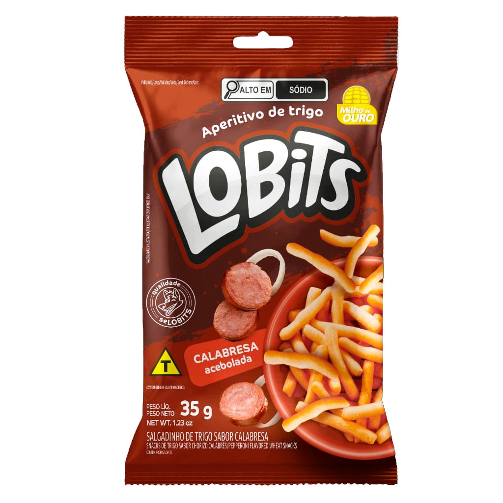 Salgadinho Lobits Sabor Calabresa Acebolada 35g - Milho de Ouro
