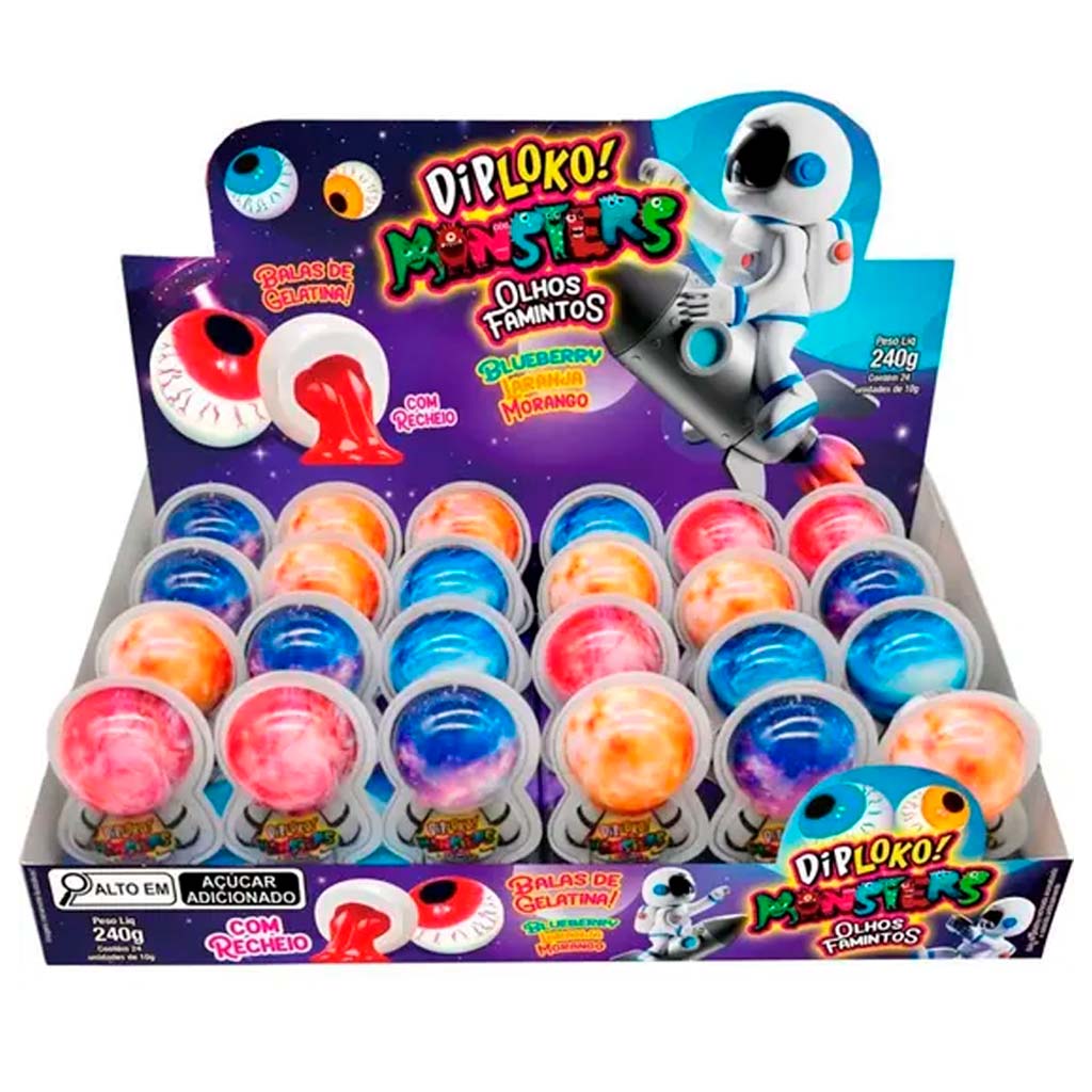 Bala de Gelatina Recheada Olhos Famintos Dip Loko Monsters