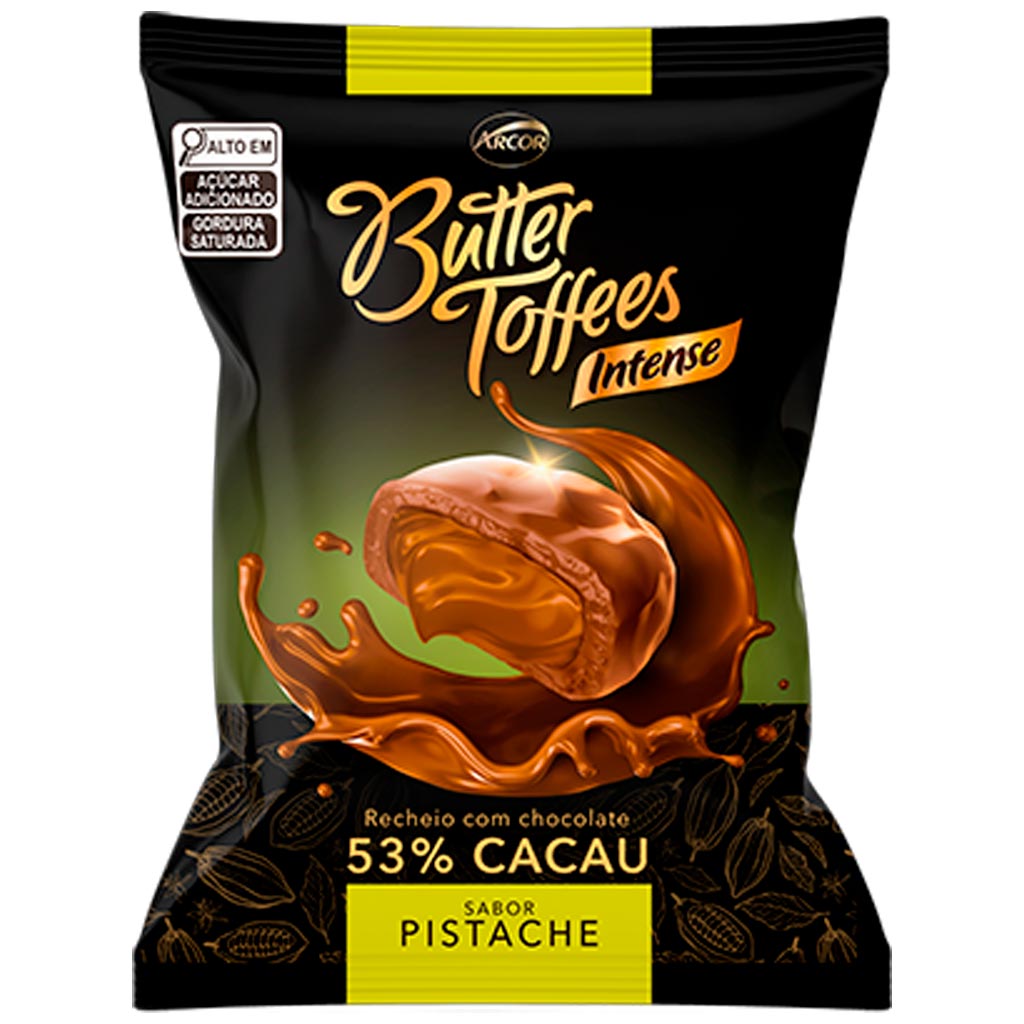 Bala Butter Toffees Intense 53% Cacau Recheio Pistache 400g - Arcor