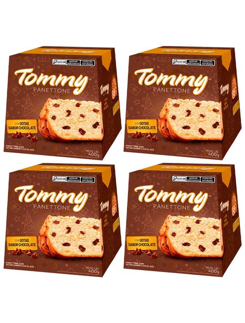 Kit com 4 Panettone Gotas Chocolate 400g - Tommy