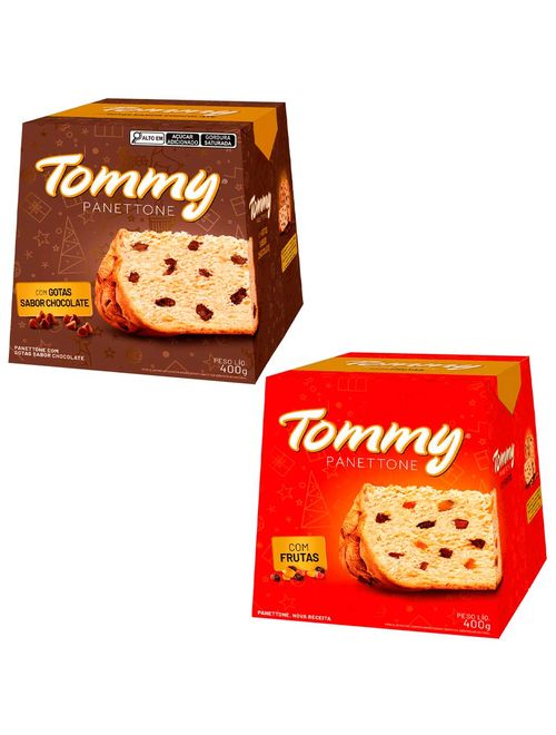 Kit com 1 Panettone Frutas + 1 Gotas Chocolate 400g - Tommy