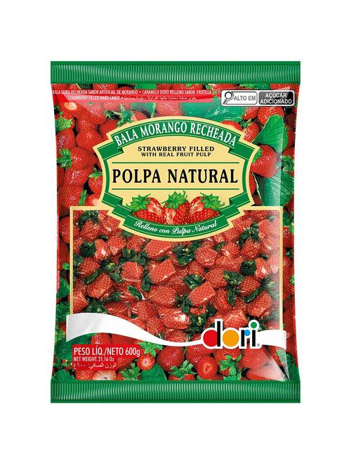 Bala Morango Recheada Polpa Natural 600g - Dori
