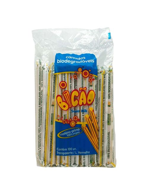 Canudo Plástico Biodegradável Super Milkshake Embalado c/100 - Bicão