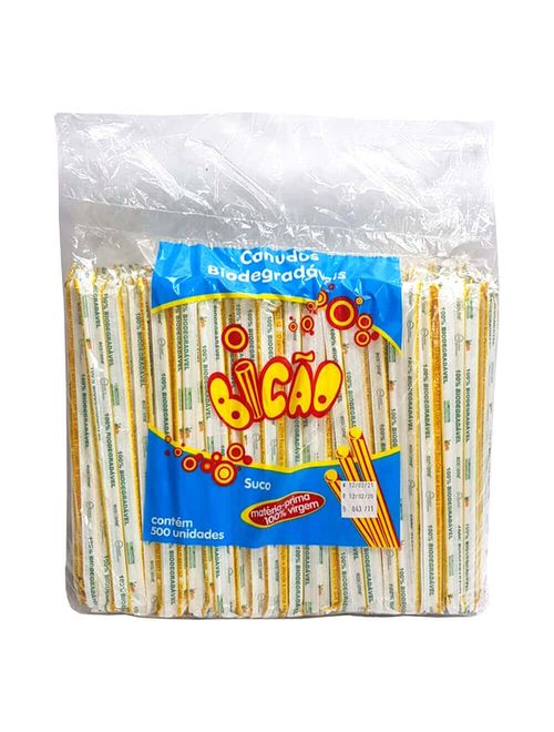 Canudo Plástico Biodegradável Suco Embalado c/500 - Bicão