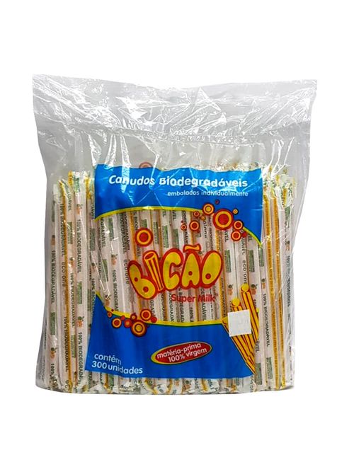 Canudo Plástico Biodegradável Super Milkshake Embalado c/300 - Bicão