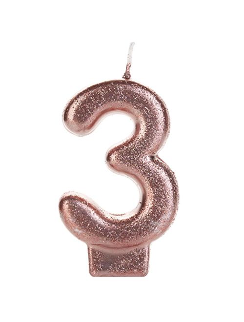Vela de Aniversário Glitter Rose Gold Nº 3 - Silver Festas