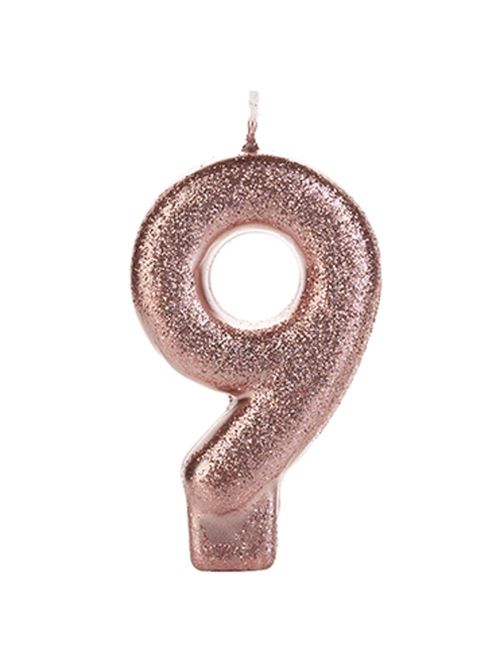 Vela de Aniversário Glitter Rose Gold Nº 9 - Silver Festas
