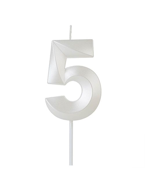 Vela de Aniversário Design Perolizada Branca Nº 5 - Silver Festas