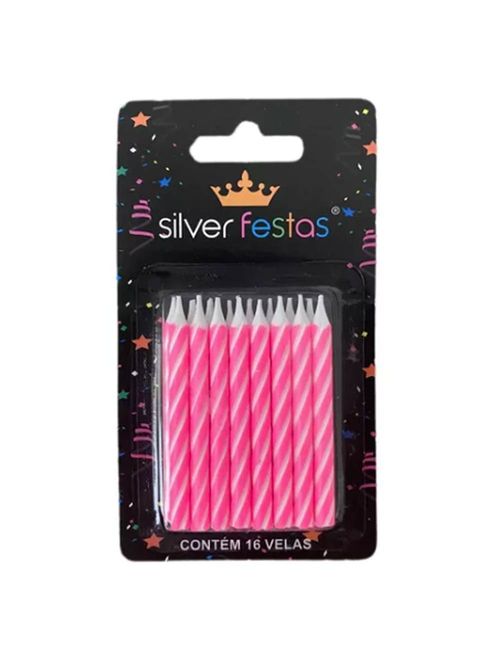 Vela Palitinho Espiral Pink c/16 - Silver Festas