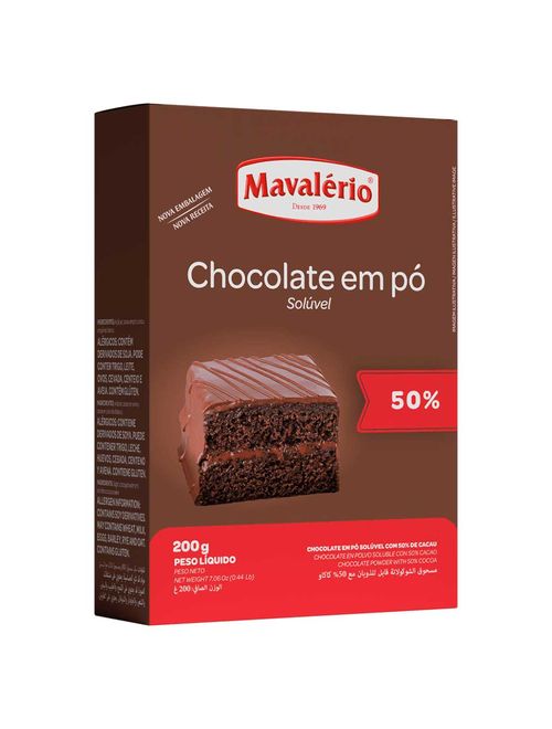 Chocolate em Pó Solúvel 50% Cacau 200g - Mavalério