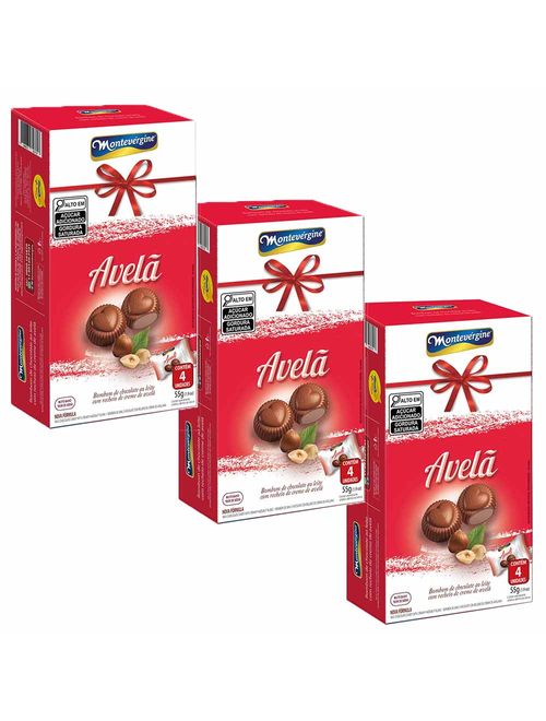 Kit 3 Caixas Bombom Coração Avelã 55g - Montevergine
