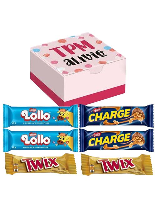 Kit TPM 4 - Caixa personalizada + Chocolate Twix, Lollo e Charge