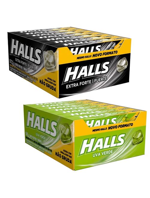 Kit com 2 Caixas Halls c/21 - 1 Extra Forte + 1 Uva Verde - Adams