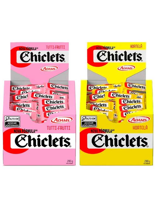Kit Chiclete Chiclets Hortelã + Tutti Frutti - Adams