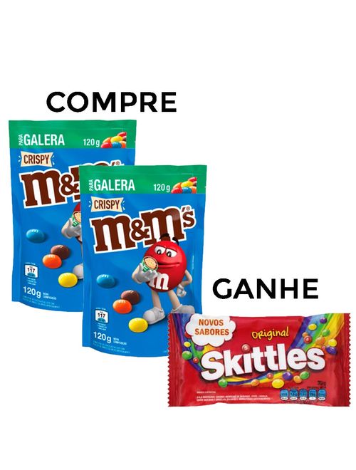 Kit com 2 M&Ms Confeito Crispy 120g + Brinde Skittles