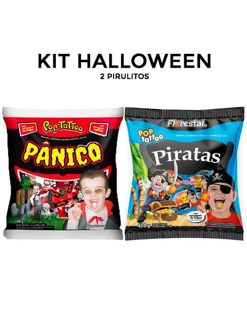Doces Guloseimas Dia das Bruxas Halloween 1 Pirulito Tattoo na Língua Pânico e 1 Bruxolito Pinta a Lingua