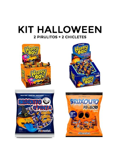 Doces Dia das Bruxas Halloween 1 Pirulito Abóbora e 1 Bruxolito, 1 Chicle Susto e 1 Pinta a Língua