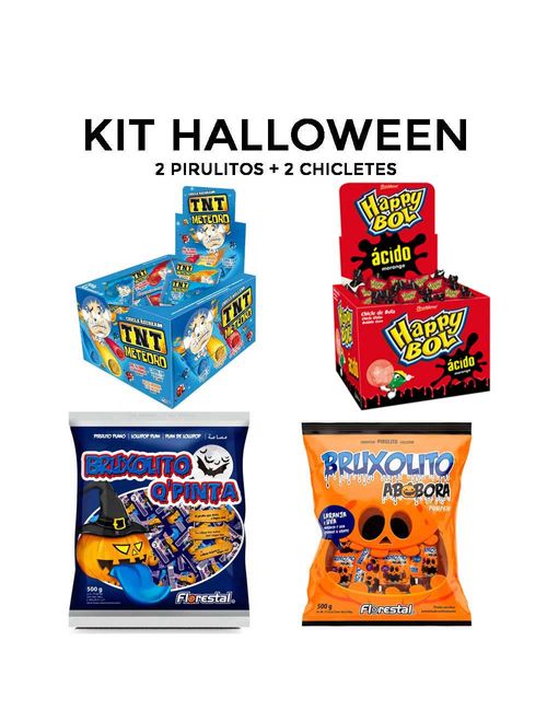 Doces Dia das Bruxas Halloween 1 Pirulito Abóbora e 1 Bruxolito, 1 Cabeça Abóbora e 1 Baba Bruxa