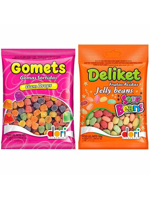 Kit com 2 pacotes da Bala Gomets e Deliket Jelly Beans Ácidas - Dori