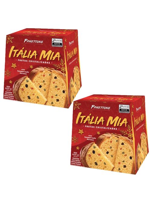 Kit com 2 Panetone Frutas Cristalizadas Italia Mia 400g - Romanato