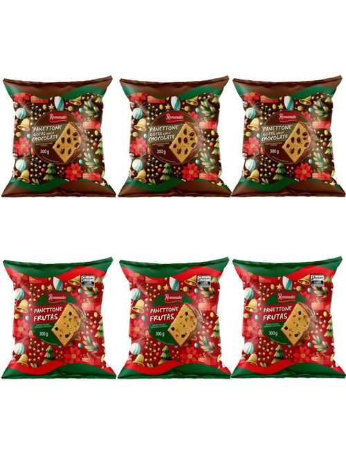 Kit com 3 Panetone Frutas + 3 Panetone Gotas 300g Flow Pack - Romanato