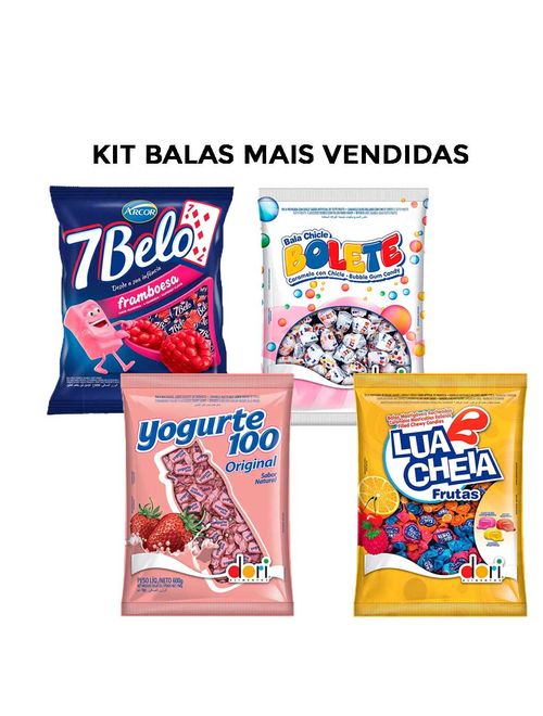 Kit Festa 4 Balas Mais Vendidas - Yogurte 100, Bolete, 7 Belo e Lua Cheia