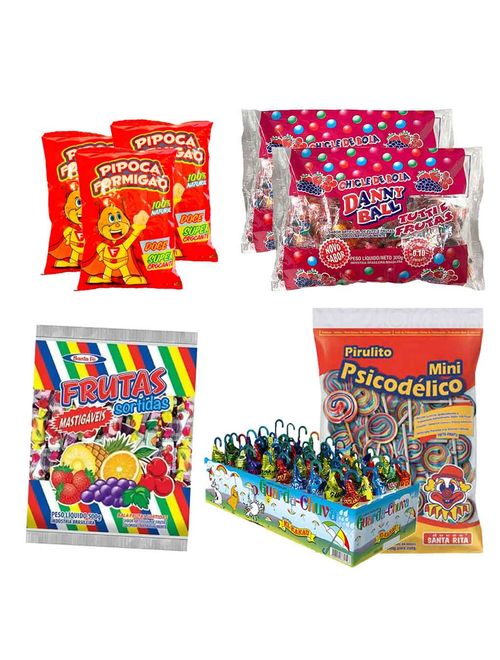 Kit Doces Sortidos Aniversário Infantil - Lembrancinhas com Pipoca para 50 Pessoas
